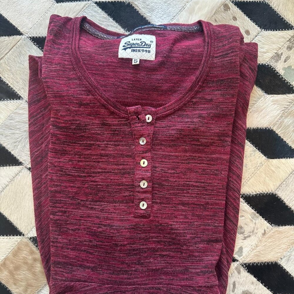 Superdry Red Heathered Henley Dress Long Sleeve Fit Flare Skater Ribbed Mini - Picture 5 of 5